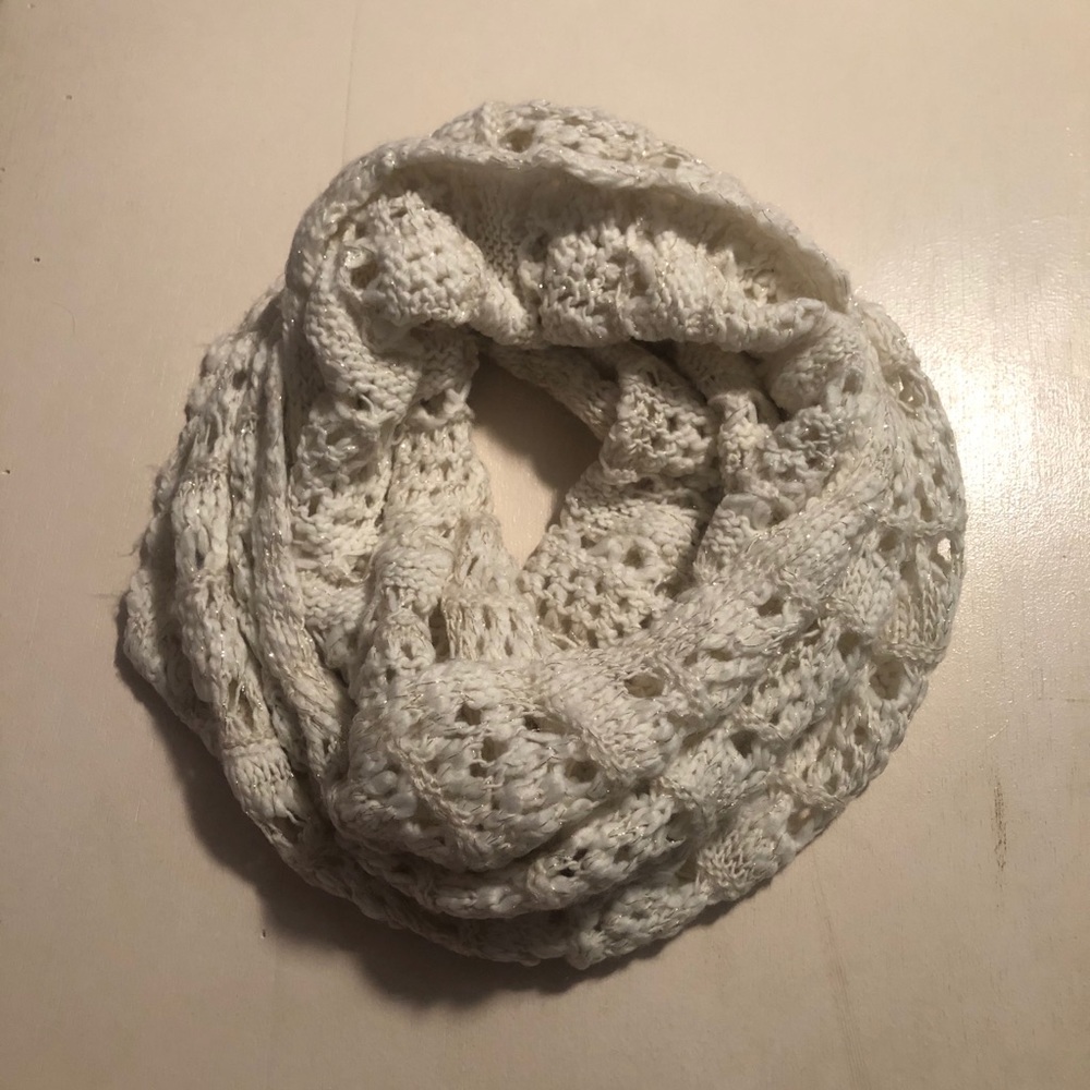 White and gold American eagle knit infinity scarf
